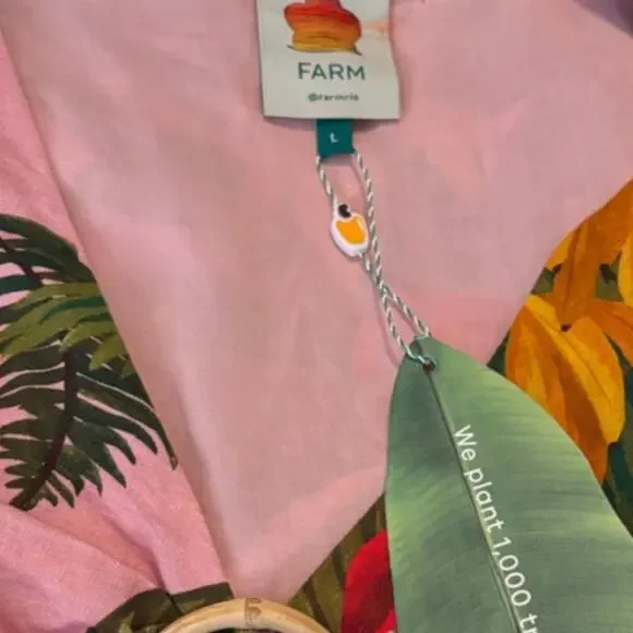 NWT Farm Rio Pink Cocoa Forest Mini Dress Women's Size L Floral Leaf Pink Green - Picture 5 of 11